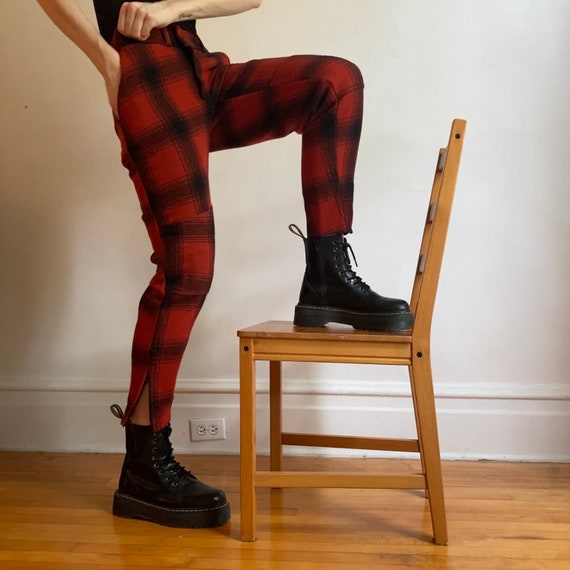 vintage wool red plaid pants