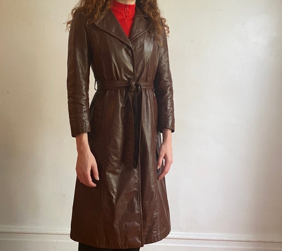 1970s brown leather trench coat
