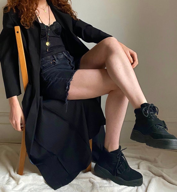 black long pinstriped coat floor length