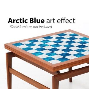 Schachbrett & Schachbrett Vinyl-Aufkleber in Winter Arctic Blue Art 16 Zoll x 16 Zoll mit 2-Zoll-Kacheln offizielle Turniergröße