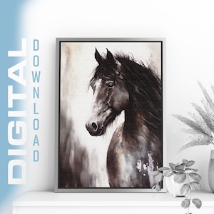 Midnight Stallion in Watercolor Artwork, High-Resolution Digital Download