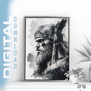 Fearless Viking Warrior in Watercolor Artwork, High-Resolution Digital Download