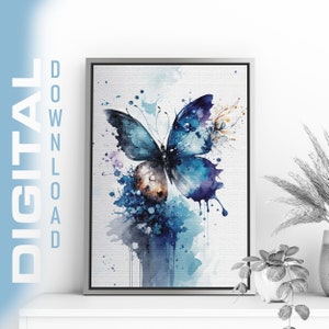 Blue Butterfly in Watercolor Artwork, High-Resolution Digital Download