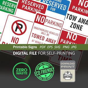Segnali di divieto di sosta stampabili Download immediato File modello Divieto di sosta Parcheggio riservato Zona di rimozione Eps Svg Jpg Pdf Png - 29 file