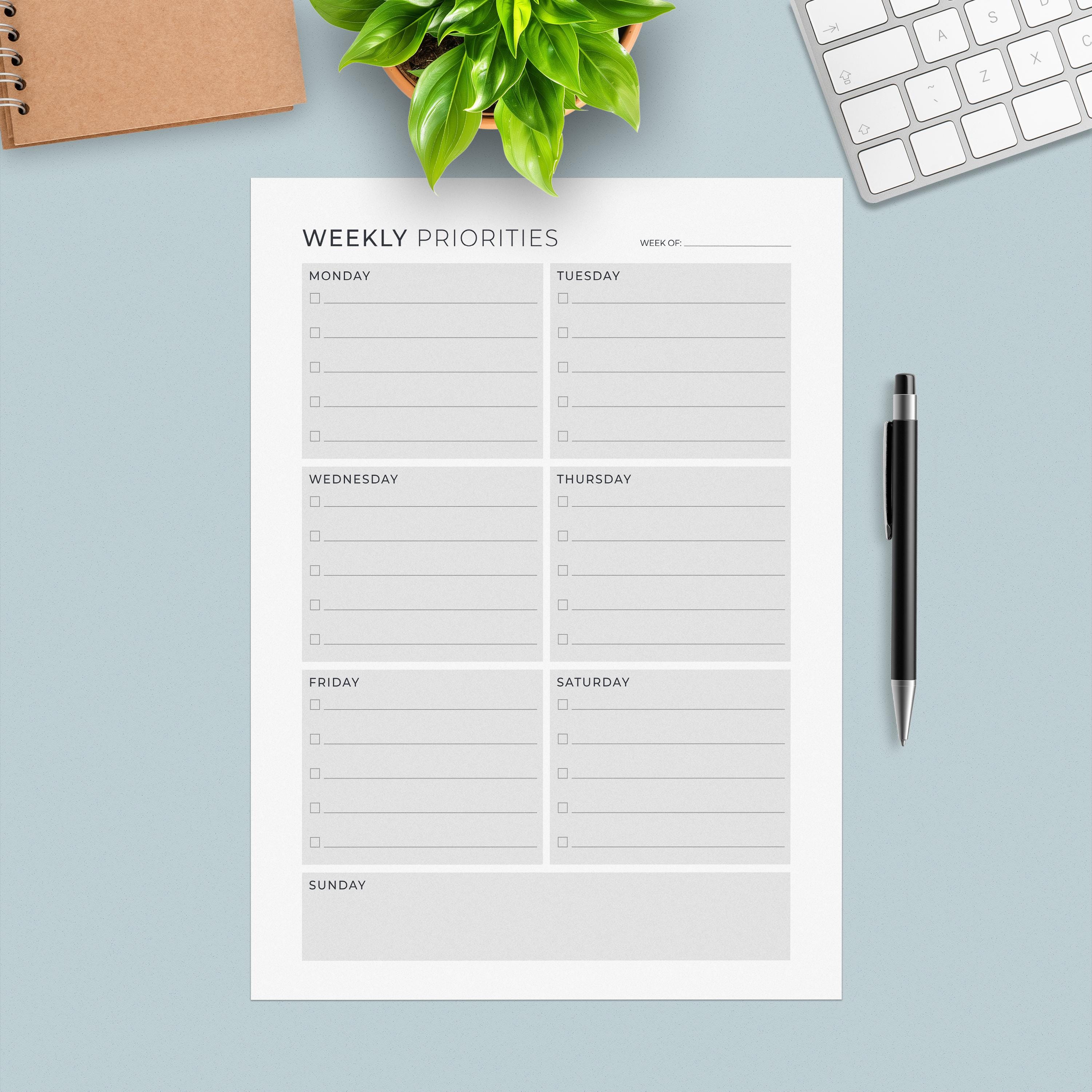 Weekly Priorities Planner Printable, A4 A5 Letter Sizes (PDF Download ...