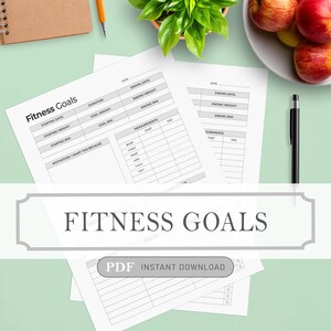 Plantillas de descarga instantánea de objetivos de fitness Archivos PDF imprimibles en 4 tamaños de archivo: A4, A5, carta y media carta