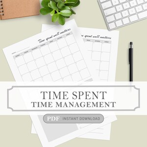 Plantillas de descarga instantánea para planificador de gestión del tiempo invertido, archivos PDF imprimibles en 4 tamaños de archivo: A4, A5, carta y media carta