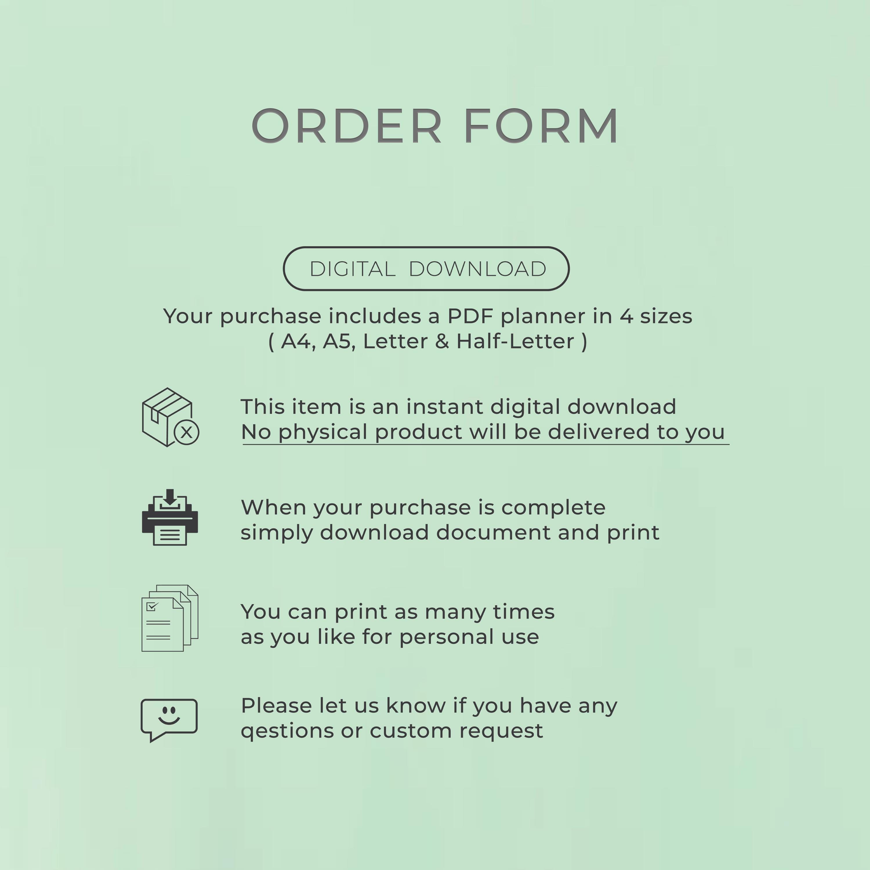 Printable Order Form Template, Small Business PDF (letter, A4, A5) - Etsy