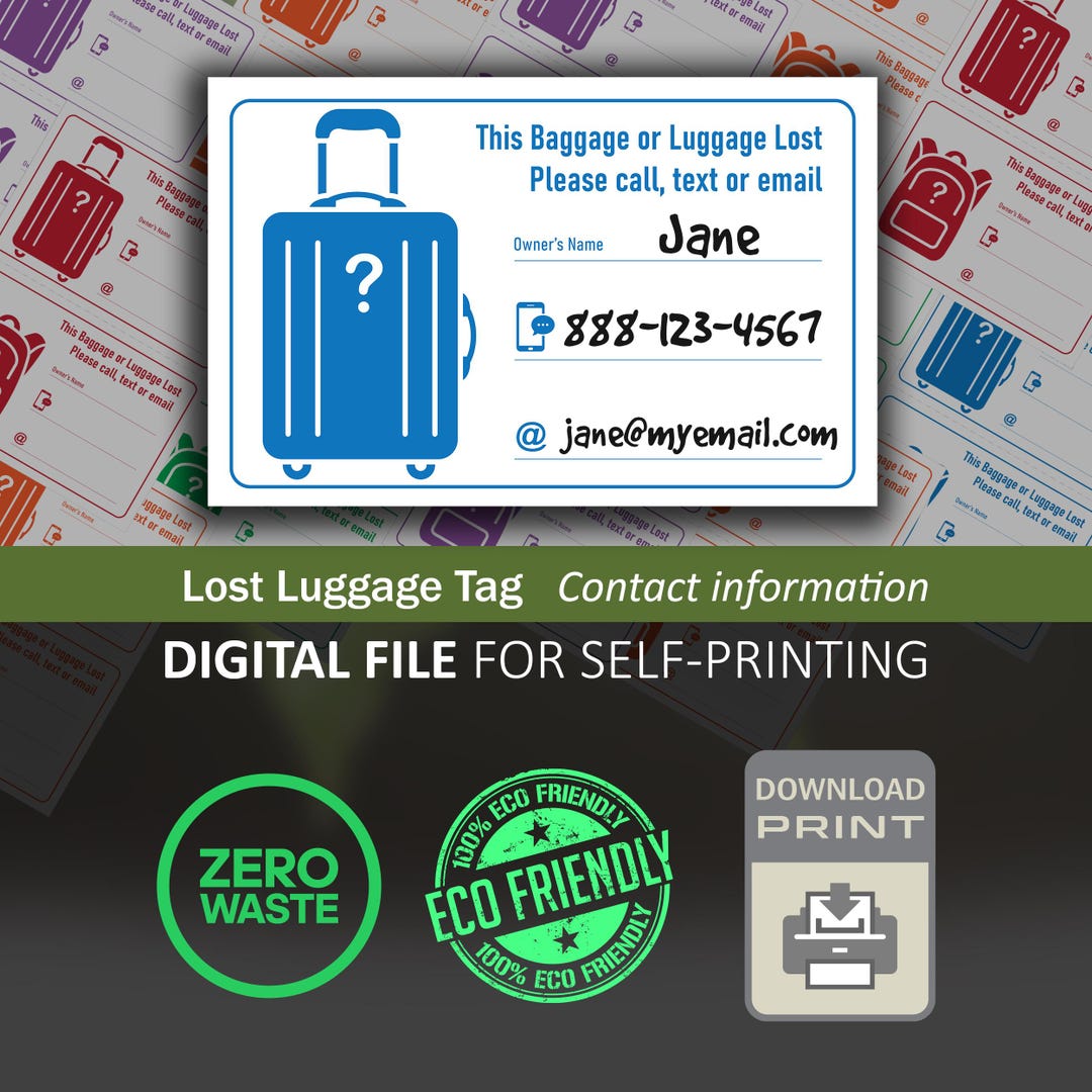 Lost Tag. Sign Printable Lost Luggage Tag – Colorful Travel Tag Template (PDF & PNG ...