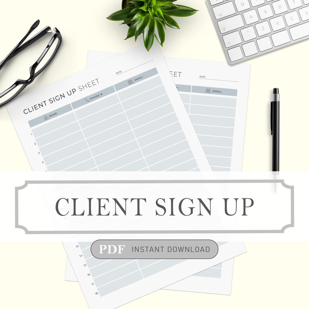 Client Sign up Sheet Instant Download Template File Letter 8.5x11 ...