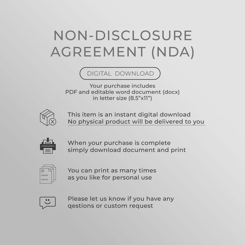 Nda Letter Example Non-disclosure Agreement Template (NDA) Letter Size (PDF & Word) - Etsy