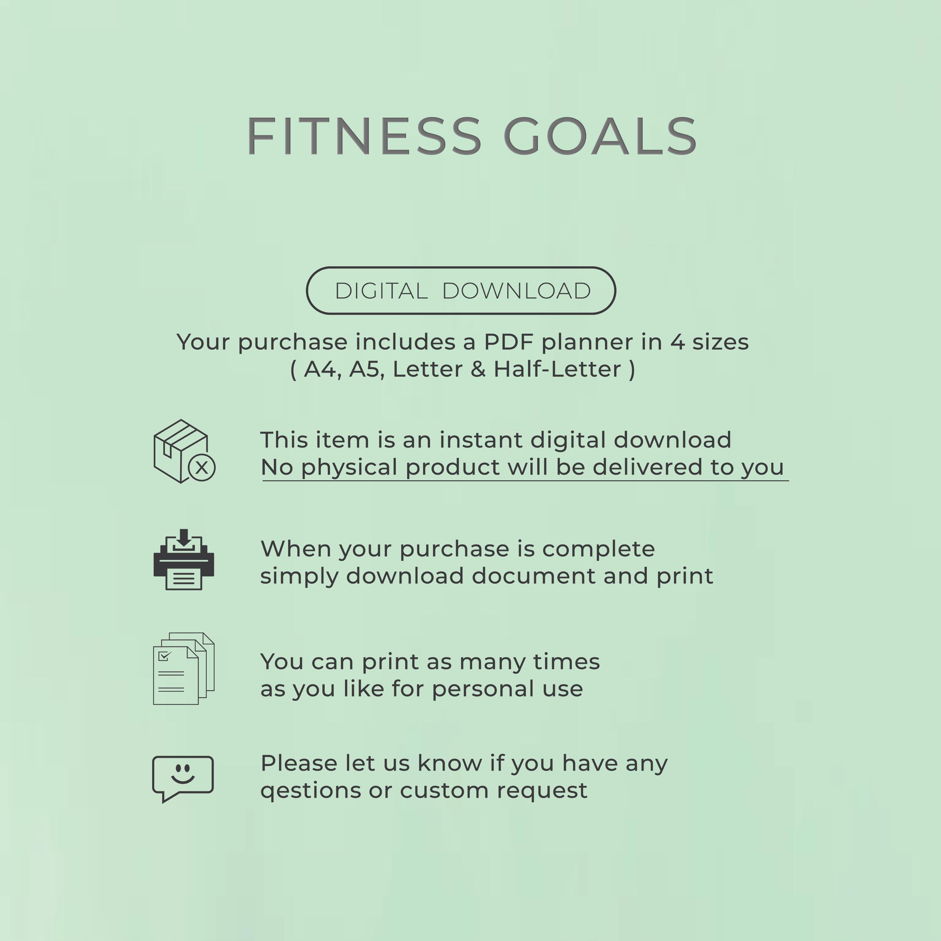 Fitness Goals Planner, Printable Template (PDF Download) - Etsy