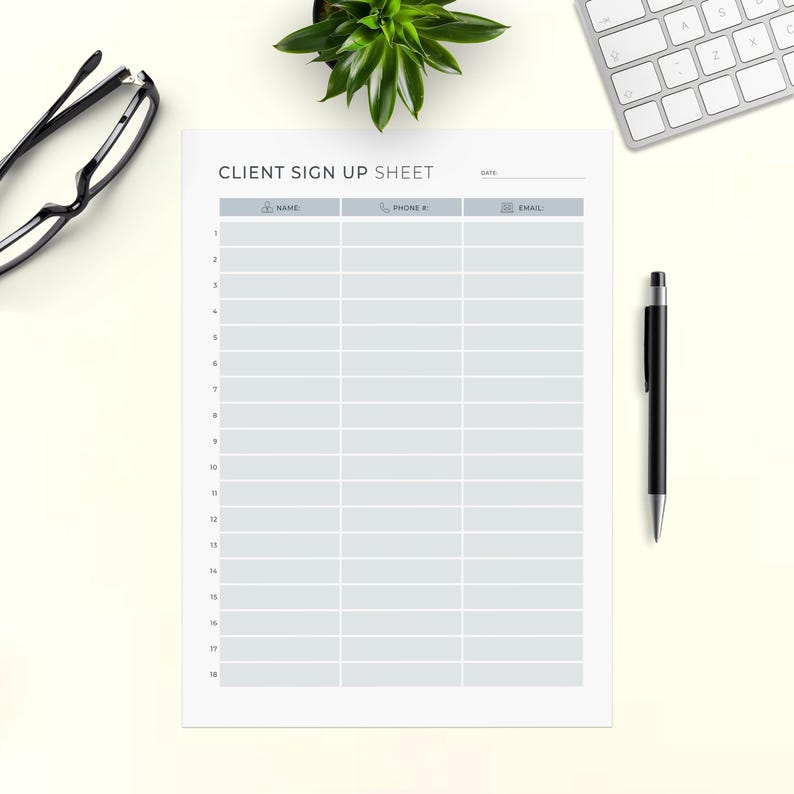 Sign Up Rows Client Sign up Sheet Instant Download Template File Letter 8.5x11 ...