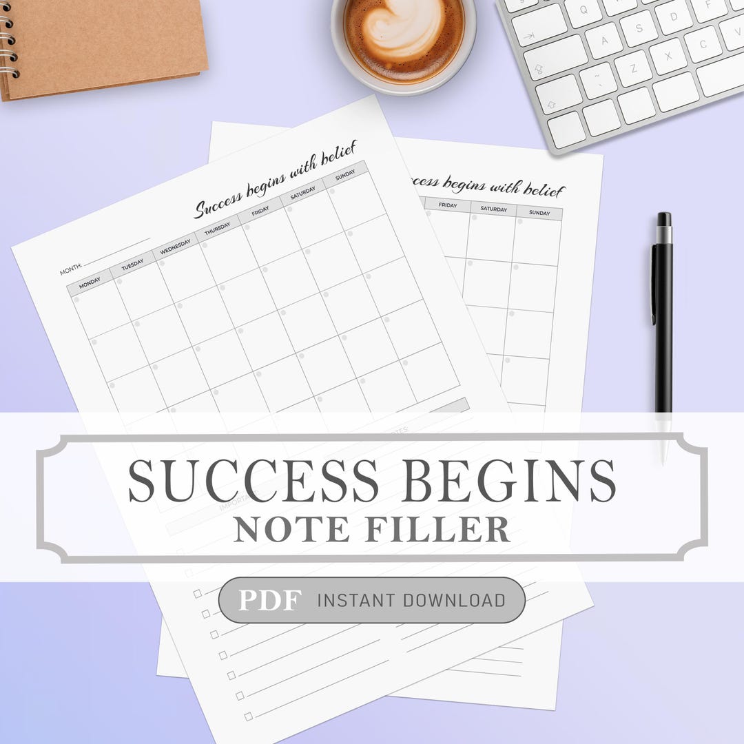 Success Note Planner Filler, Printable Template (PDF Download) - Etsy