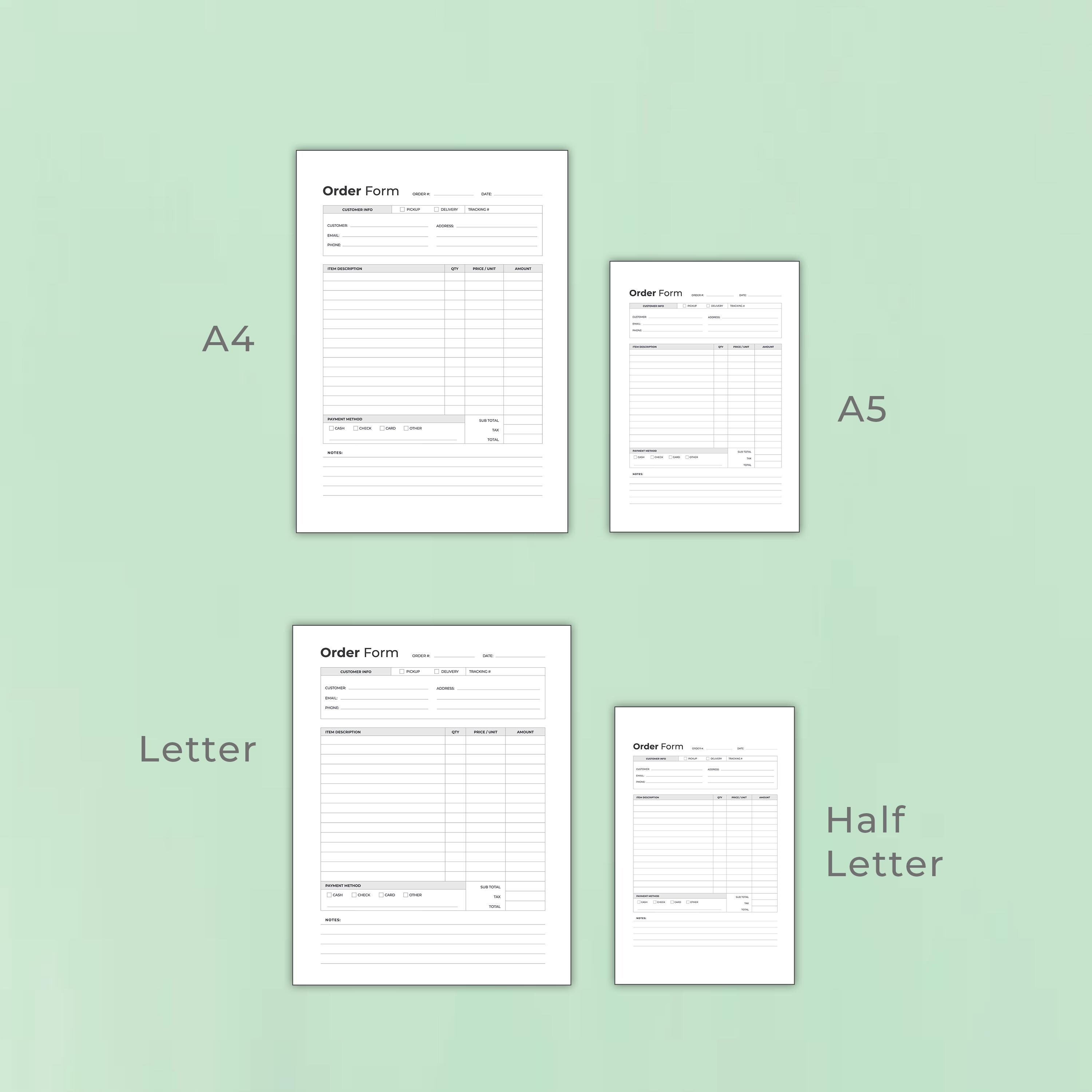 Printable Order Form Template, Small Business PDF (letter, A4, A5) - Etsy