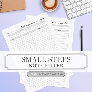 Plantillas de descarga instantánea para rellenar notas de Small Steps, archivos PDF imprimibles en 4 tamaños de archivo: A4, A5, carta y media carta