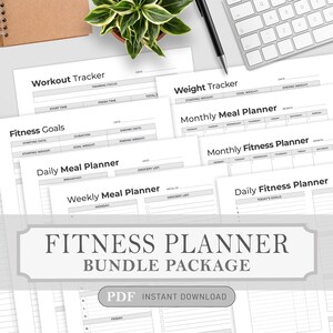 Paquete de planificador de ejercicios con plantillas de descarga instantánea en formato PDF para imprimir en tamaño A4, A5, carta y media carta (56 archivos)