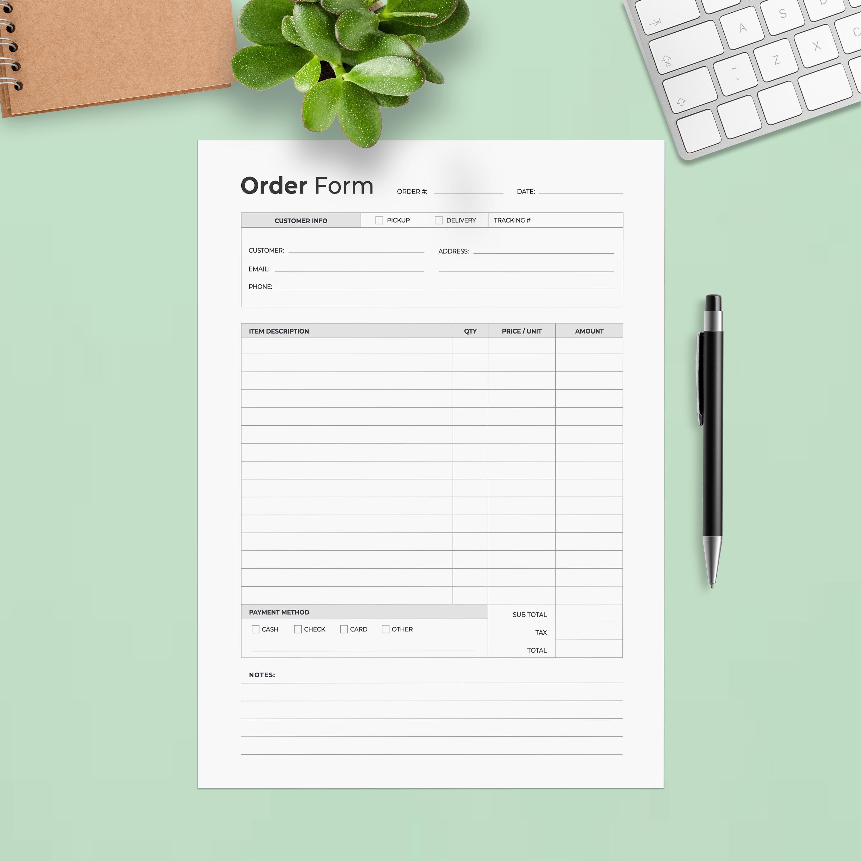 Printable Order Form Template, Small Business PDF (letter, A4, A5) - Etsy