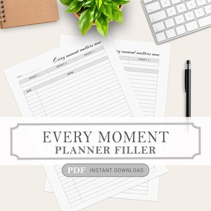 Plantillas de descarga instantánea para rellenar notas de agenda Every Moment, archivos PDF imprimibles en 4 tamaños de archivo: A4, A5, carta y media carta