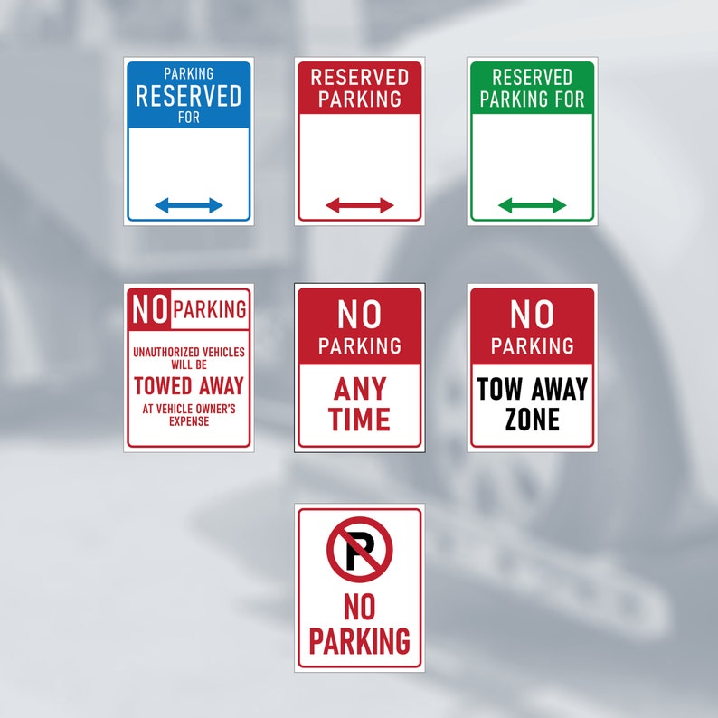 Printable No Parking Signs Instant Download Template Files No Parking Reserved Parking Tow Away ...