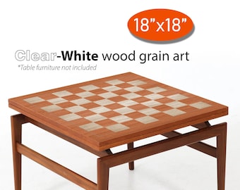 Chess Board Vinyl Sticker: Clear-White Wood Grain, 18" Tournament Size