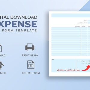 Expense List With Auto-calculation Printable PDF Template Digital ...