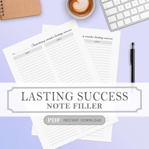 Plantillas de descarga instantánea para rellenar notas de éxito duraderas, archivos PDF imprimibles en 4 tamaños de archivo: A4, A5, carta y media carta