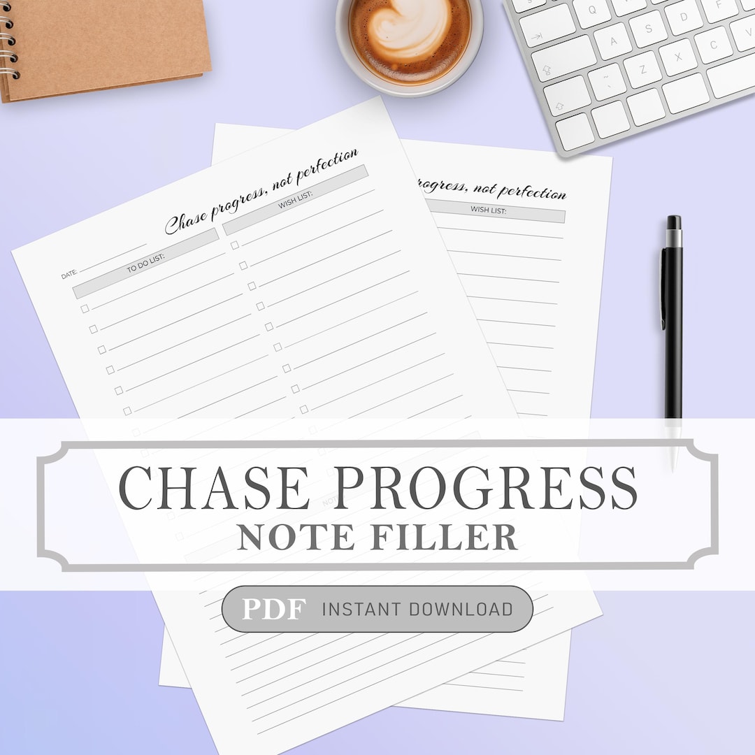 Chase Progress Note Planner Filler, Printable PDF (A4, A5, Letter, Half ...