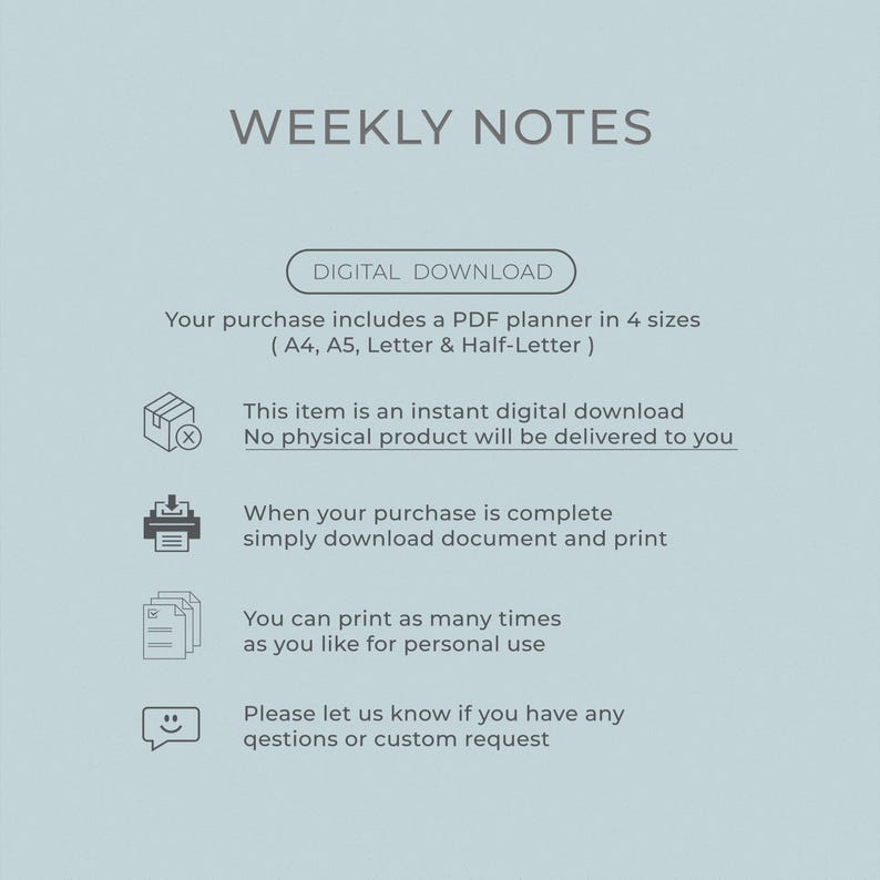 Fillable Weekly Notes Weekly Notes Planner Printable Template (digital Download) - Etsy