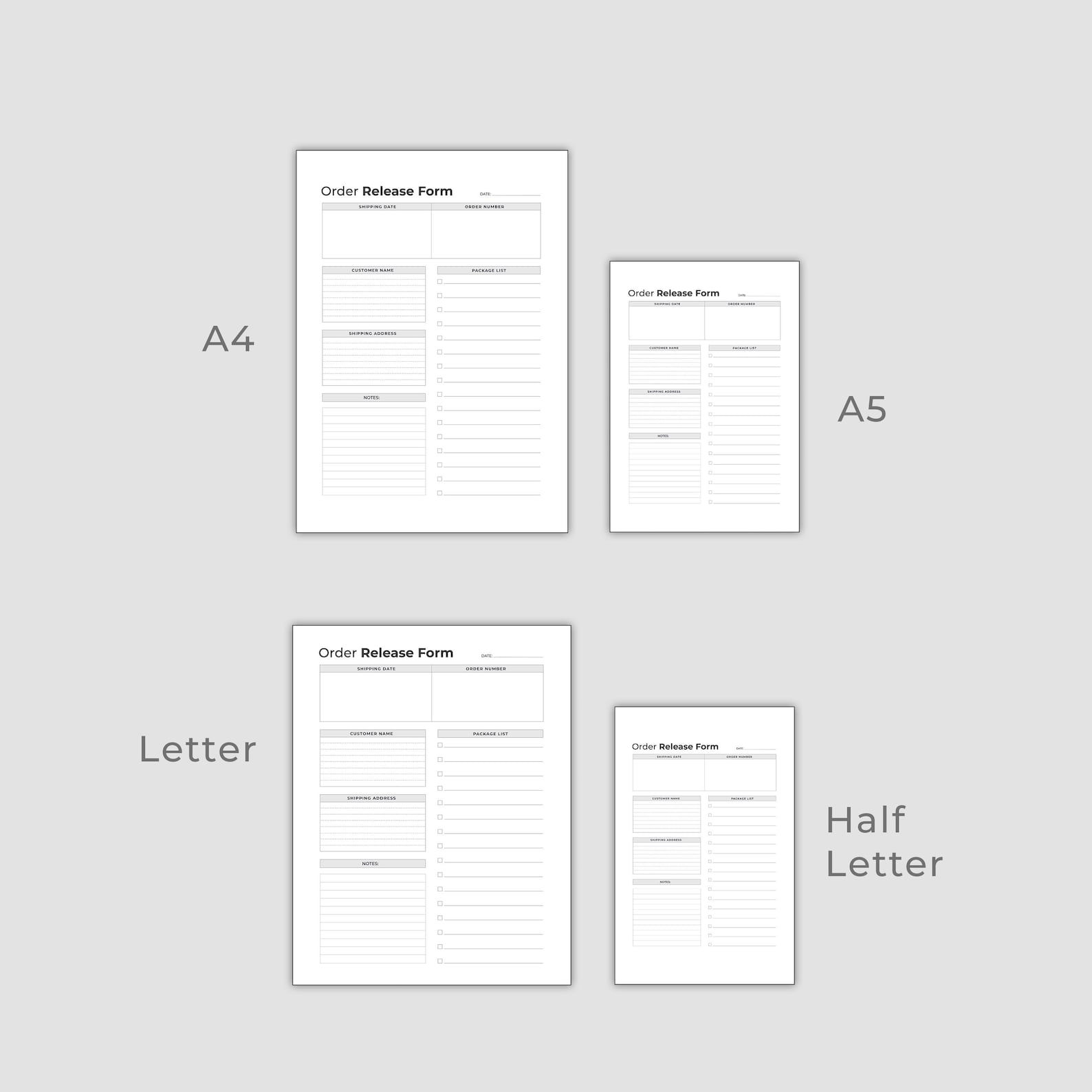 Order Release Form Template, Printable PDF (letter, A4, A5) - Etsy