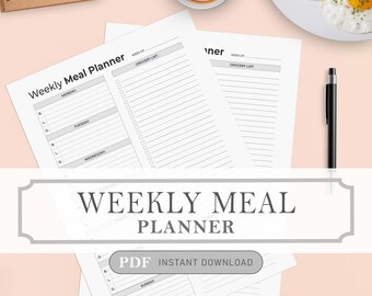 Printable Weekly Meal Planner Template, Grocery List (PDF Download)