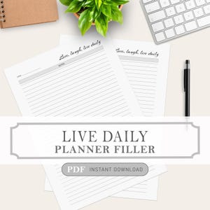 Plantillas de descarga instantánea para rellenar notas diarias en vivo, archivos PDF imprimibles en 4 tamaños de archivo: A4, A5, carta y media carta