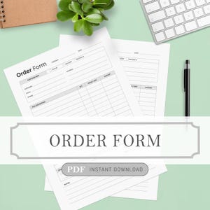 Plantilla de formulario de pedido para descarga instantánea, archivo en formato Carta 8,5 x 11, A4, A5 y media carta, PDF imprimible