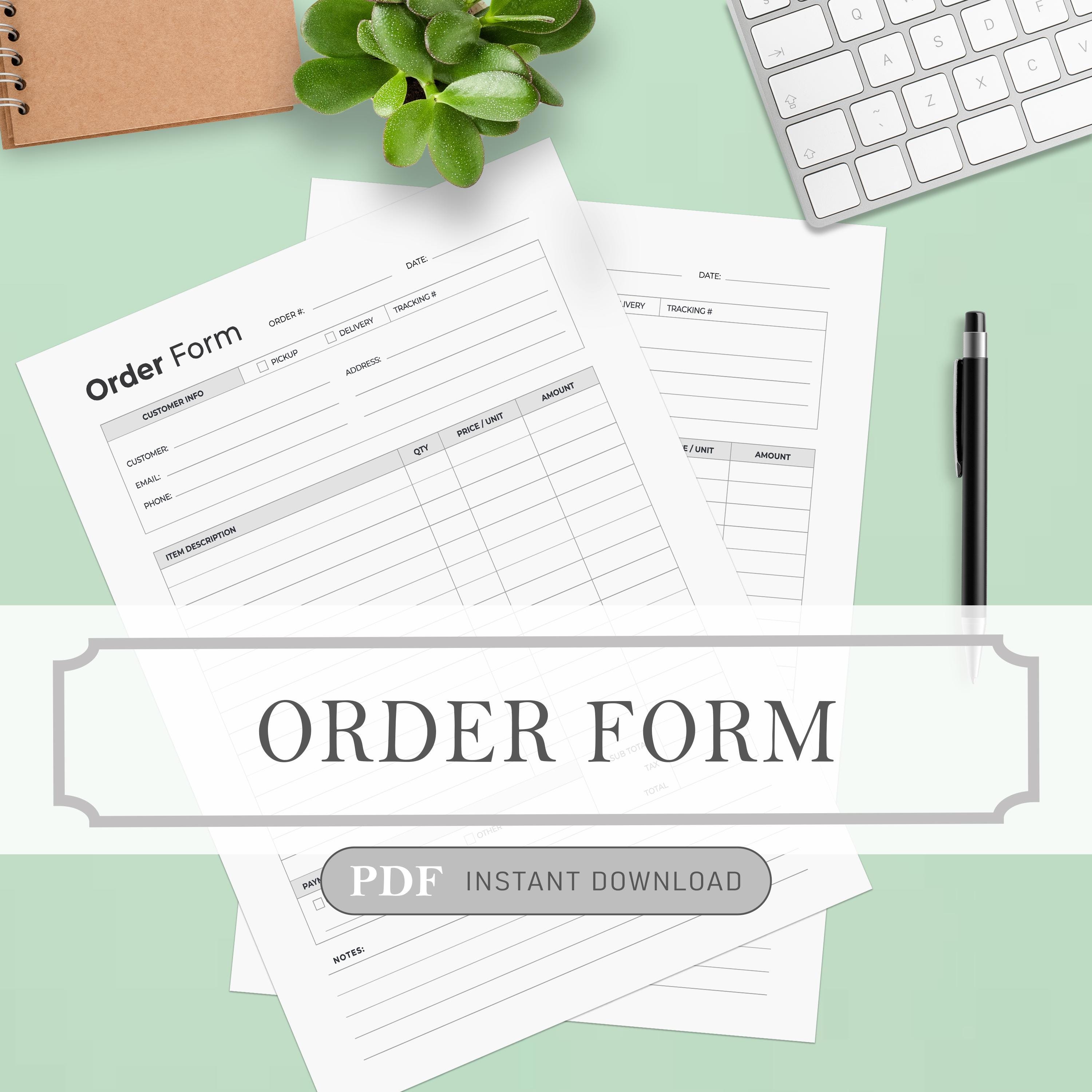 Printable Order Form Template, Small Business PDF (letter, A4, A5) - Etsy