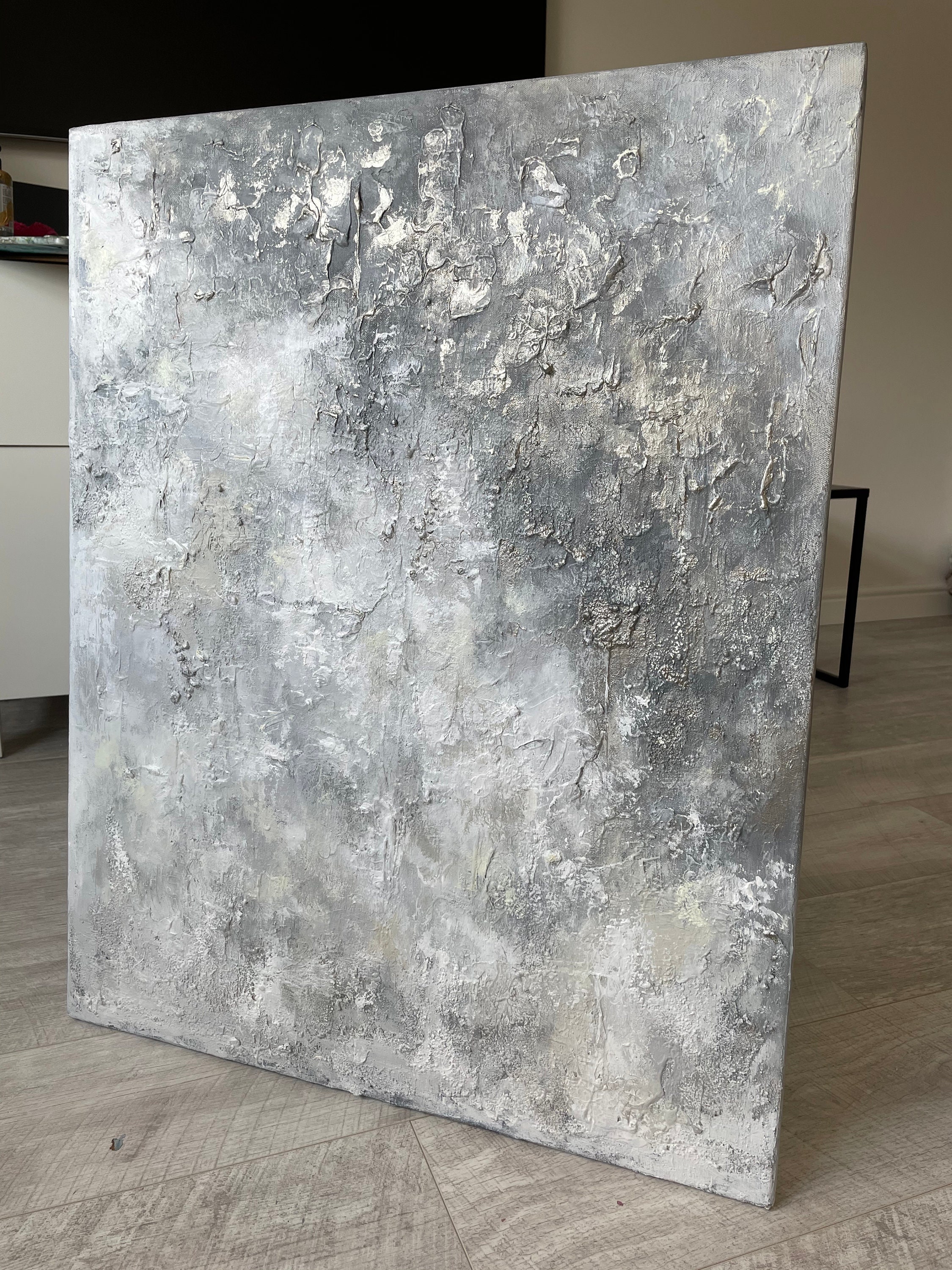 Abstract Artwork Square Wall Art Silver White Textured Acrylic Etsy