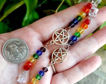 Rainbow Pentacle Glasses Chain, lgbtq glasses chain, witchy glasses chain, pride glasses chain, witchy mask chain, glasses chain with clips
