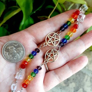 Rainbow Pentacle Glasses Chain, lgbtq glasses chain, witchy glasses chain, pride glasses chain, witchy mask chain, glasses chain with clips