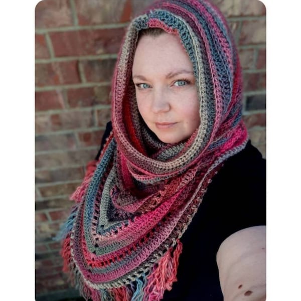 Love in Ashes  Hooded Scarf, boho scarf, hooded cowl, fringed cowl, fringed scarf, triangle scarf, hooded cowl, boho hooded scarf, crochet