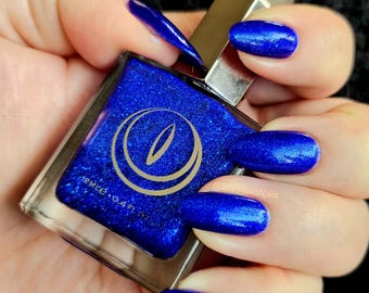 House of Hades nails, The Nail Armory, press on nails, gel free nails, handpainted nails, mooncat polish, blue press on nails, mooncat nails