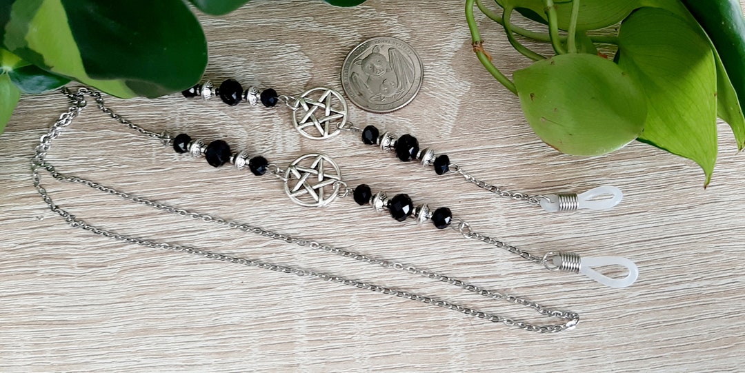 Pentacle Glasses Chain, glasses chain, witchy glasses chain, witchy glasses holder, witchy mask chain, glasses chain with clips, witchy