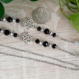 Pentacle Glasses Chain: Witchy Black Czech Glass Bead Eyeglass Holder