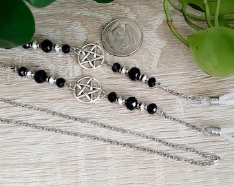 Pentacle Glasses Chain, glasses chain, witchy glasses chain, witchy glasses holder, witchy mask chain, glasses chain with clips, witchy