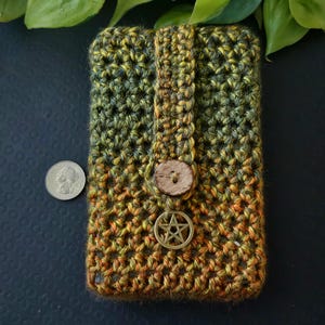 Bolsa de tarot As de Oros, bolsa de tarot de crochet, bolsa protectora de tarot, estuche de tarot, bolsa hecha a mano, bolsa de tarot con botón, bolsa de tarot, terroso