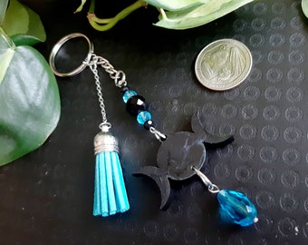 Porte-clés triple lune turquoise, porte-clés lune, porte-clés triple déesse, porte-clés scintillant, bas de Noël, cadeaux pour sorcières