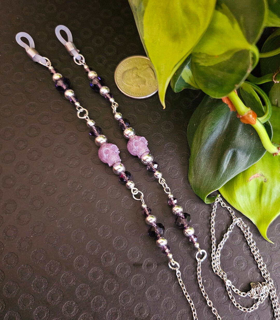 Purple Skull Glasses Chain, Pastel Goth Glasses Chain, Goth Glasses