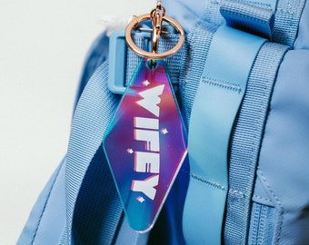 Retro Wifey Iridescent Motel Keychain w/ Tassel | Bride to Be | Wedding Gift | Bridal Proposal  | Motel Keychain