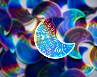 Holographic Moon Sticker Laptop Car Vinyl Bumper Water Bottle Sticker