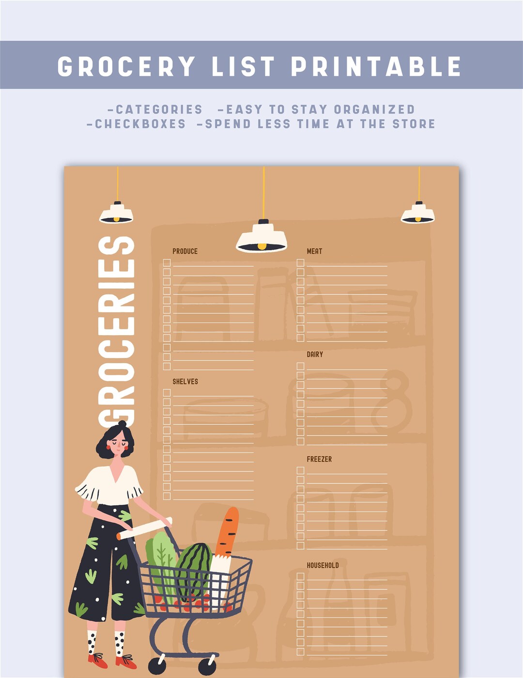 Grocery List Planner Template, Printable Shopping List, Instant ...