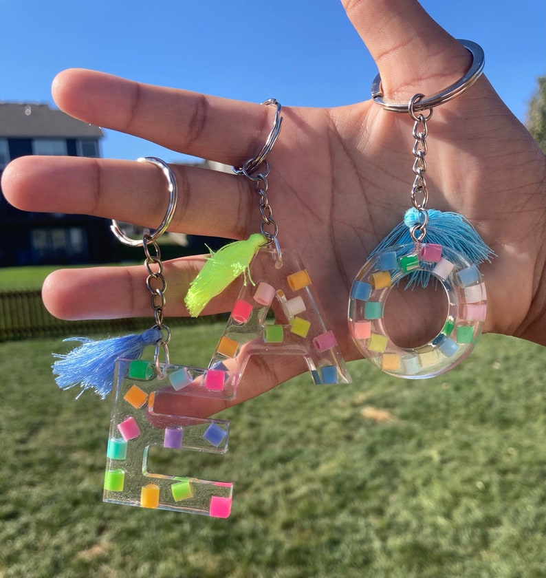 Resin Bead Filled Keychain Resin Keychain With Tassel Etsy