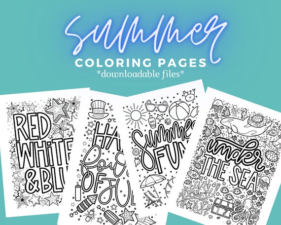 SUMMER Coloring Pages Digital Download Printable or - Etsy